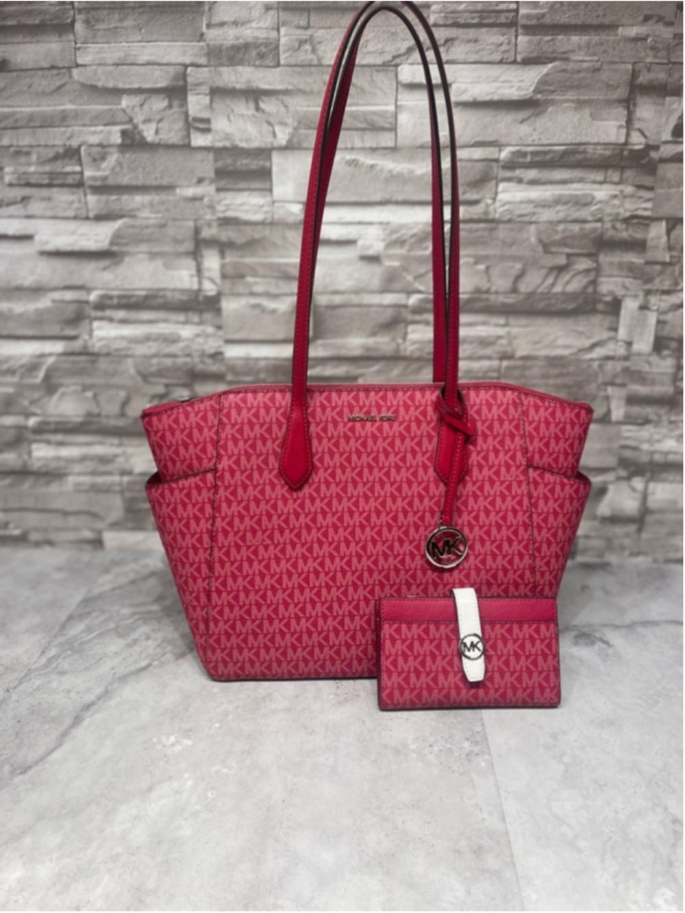 Michael Kors Marilyn Tote & Matching Wallet MK Logo Dark Raspberry - Picture 3 of 16